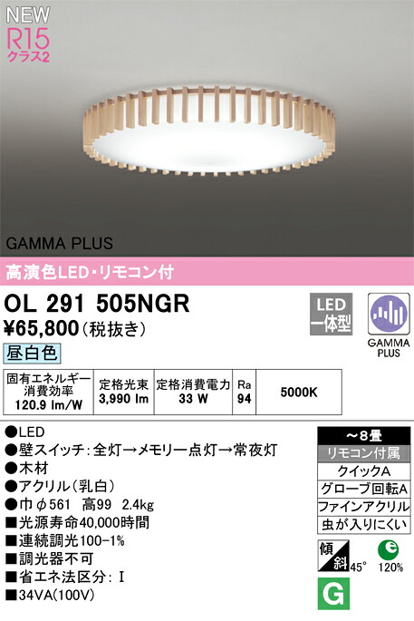オーデリック OL291505NGR LED最高限度 Σ