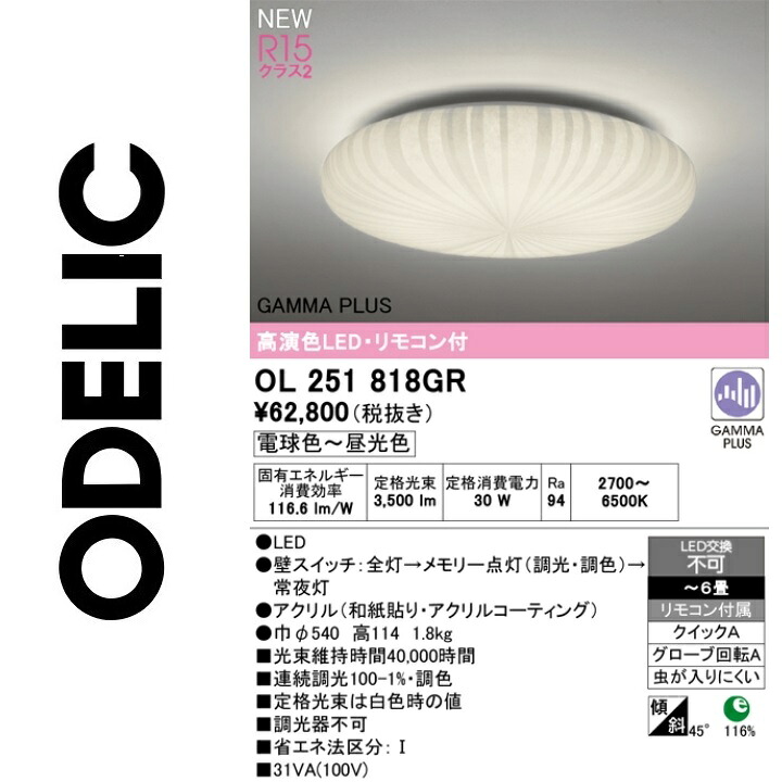 オーデリック　OL251818GR　LEDシーリング　Σ