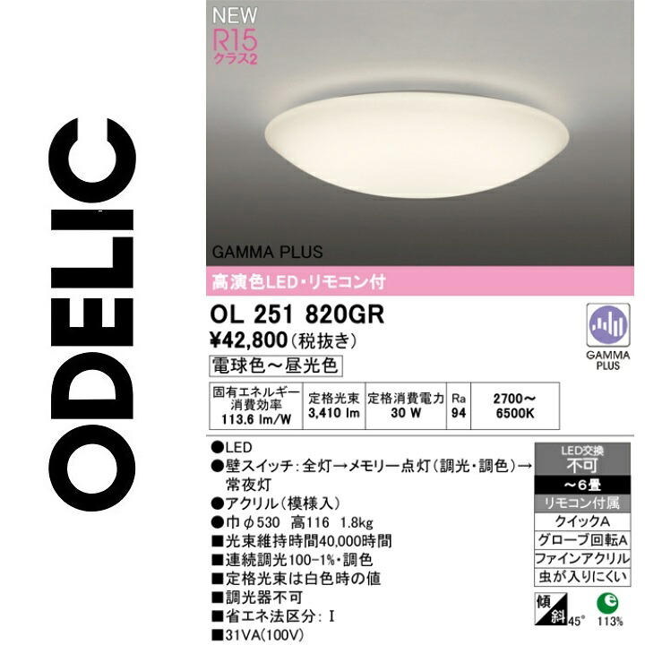 オーデリック　OL251820GR　LEDシーリング　Σ