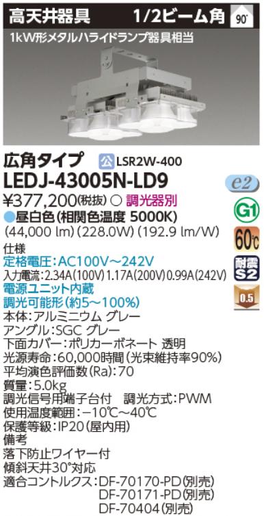 東芝ライテック　LEDJ-43005N-LD9　高天井器具 HSM1kＷ 広角 LED高天井器具 Σ