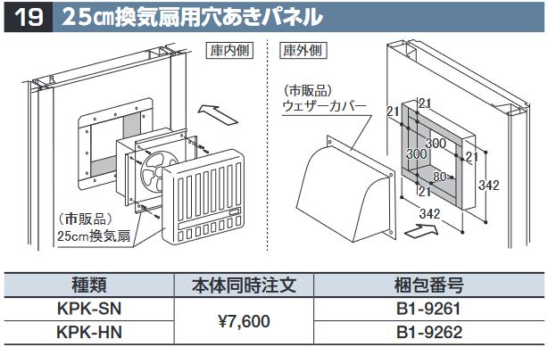 イナバ物置　KPK-SN[B1-9261]　25cm換気扇用穴あきパネル SMK型オプション スタンダード用 【本体同時購入のみ手配可】⇒■