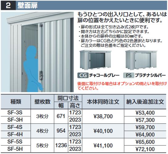 イナバ物置　SF-5S　側面扉 壁枚数5枚分 スタンダード用 物置・ゴミ保管庫・連続型オプション【本体同時購入のみ手配可】⇒■