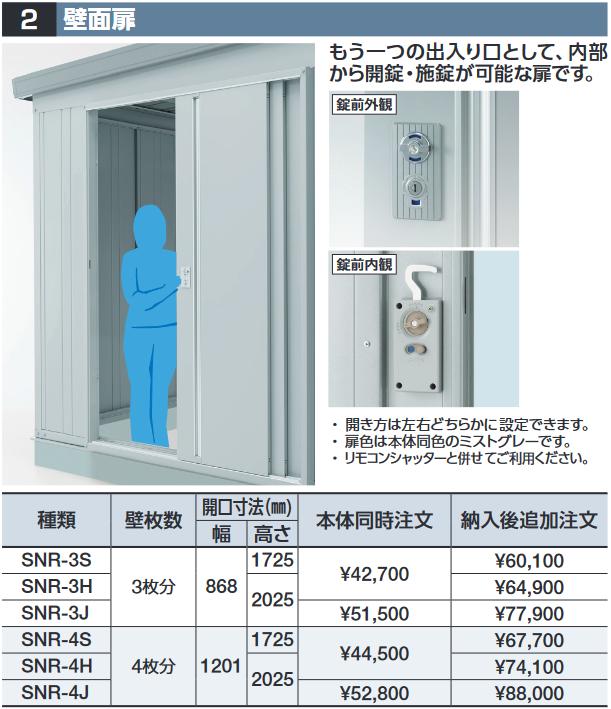 イナバ物置　SNR-3H　壁面扉【壁枚数3枚分】 GRN型オプション ハイルーフ用【本体同時購入のみ手配可】⇒■