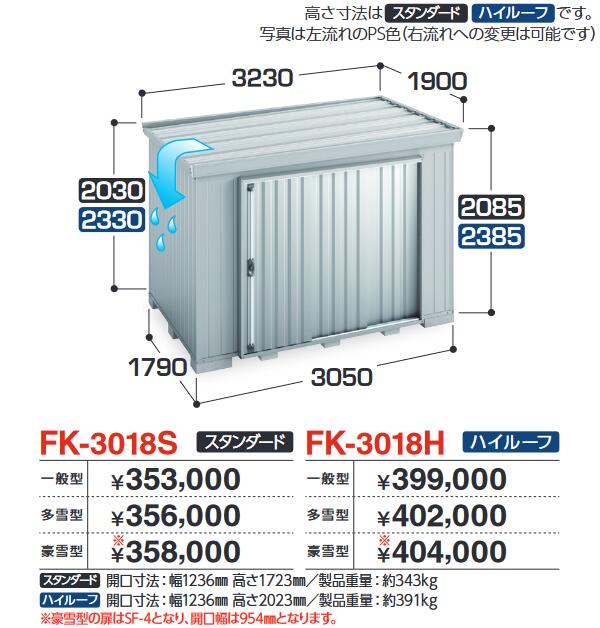 イナバ物置　FK-3018S　FORTA フォルタ 屋根傾斜変更物置 スタンダード 【一般型】【お届け先 関東限定】 ⇒■