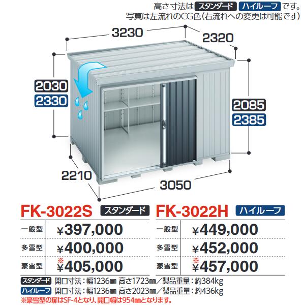 イナバ物置　FK-3022S　FORTA フォルタ 屋根傾斜変更物置 スタンダード 【一般型】【お届け先 関東限定】 ⇒■