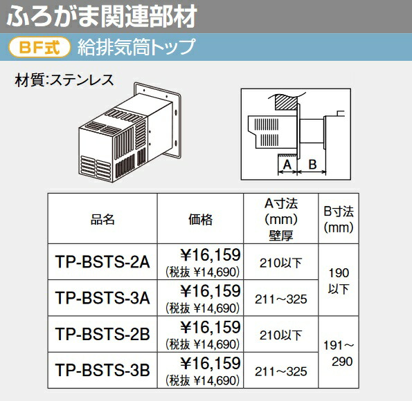 基準打数通行手形 TP-BSTS2A〔B2AS〕 屁っ放りふろがま部材 BF式給排気ガス筒とっ始め ⇒□ 家電-住宅設備家電