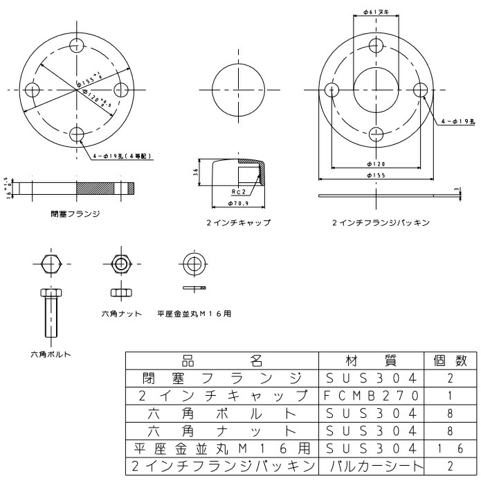 パーパス TP-HF1〔L005〕 業務用給湯器部材 閉塞フランジセット ⇒□