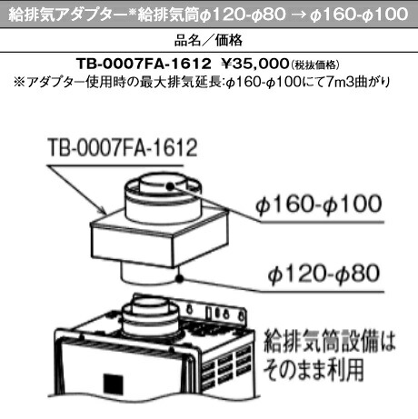 パーパス TB-0007FA-1612〔LH97〕 業務用給湯器部材 給排気アダプター 給排気筒φ120-φ80→φ160-φ100 ⇒□
