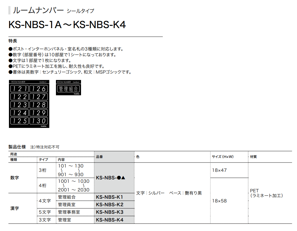 楽天市場 ナスタ Nasta ルームナンバー シールタイプ 数字 3桁タイプ Ks Nbs 10部屋分 1シート カナモノオンライン