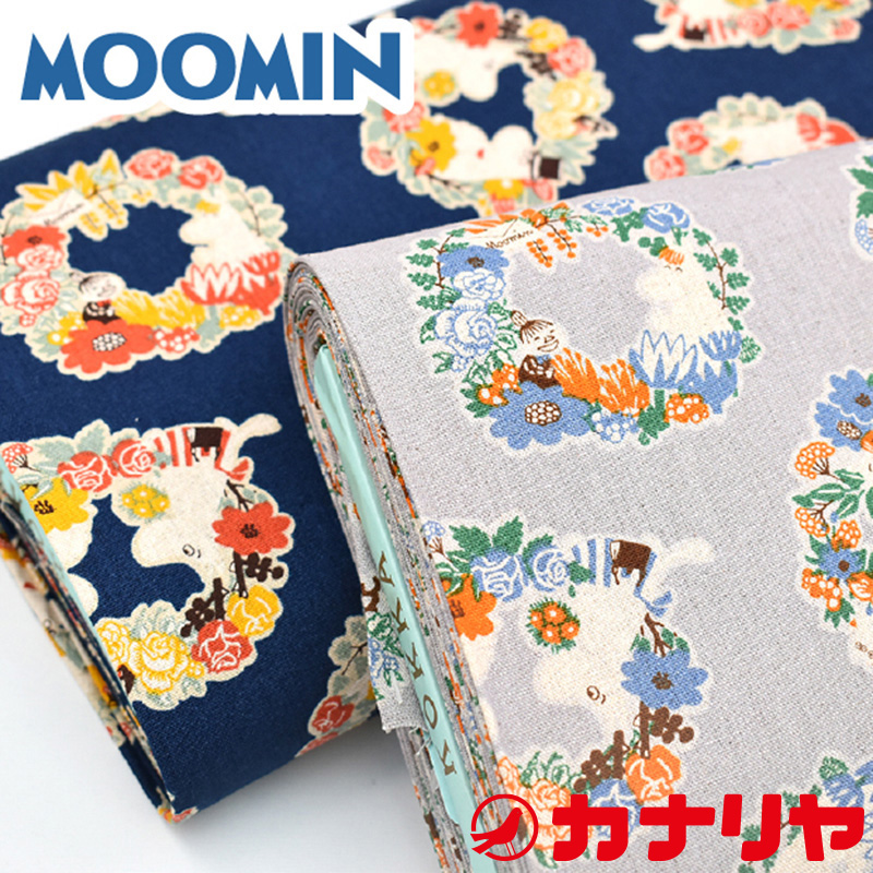 楽天市場 Moomin ムーミン リース柄 花柄 お花 リース柄 キャラクター 綿麻 キャンバス 生地 カナリヤ メール便配送 2mまで 30cm 数量3 以上10cm単位でご注文お願いします カナリヤ楽天市場店