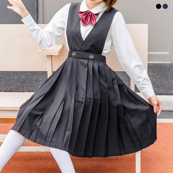 楽天市場 ワンピース ロング丈 取り外し ノースリーブ ボタン付 スクールスカート チェック柄 プリーツスカート 制服スカート ハイウエスト 女子 高生 レディース Aライン 美脚 高品質 上品 通学 学院風 Jk 女子制服 春夏 秋 高校生 おしゃれ Hooneyz