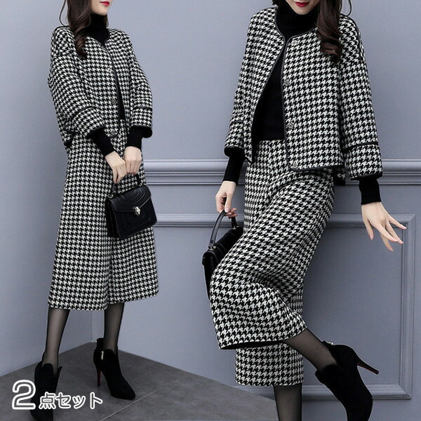 美品　MACKINTOSH　千鳥格子柄　秋冬向け　パンツスーツ　セットアップ dh2475-1.jpg