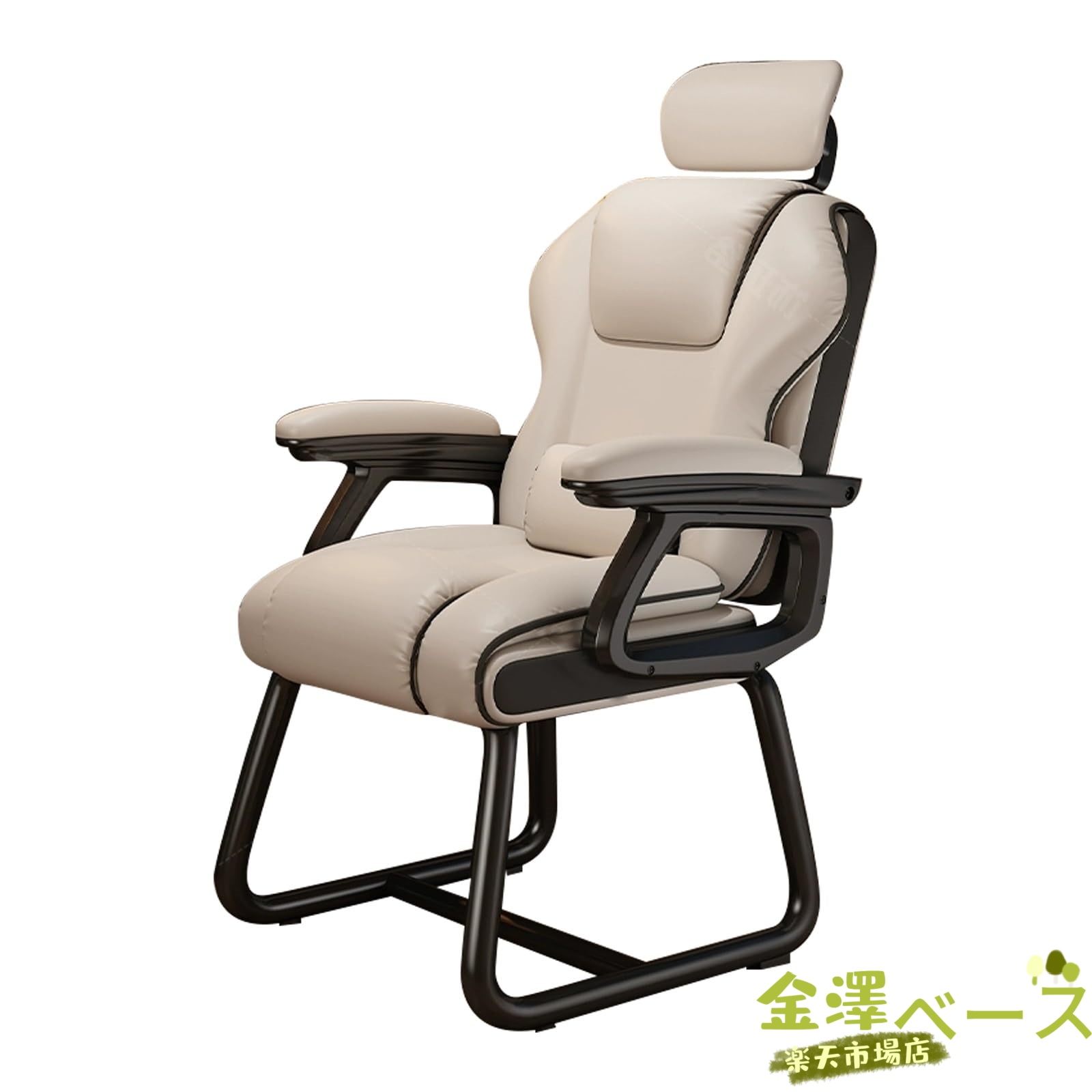 【全品2点で5%OFF】PUレザーオフィスチェア 会議椅子 キャスターなし 学習椅子 ミッドバックのゲーマーチェア Office Chair デスクチェア Pcチェア コンピューターチェア 受付デスク ロビー 会議室 待合室に最適(White)
