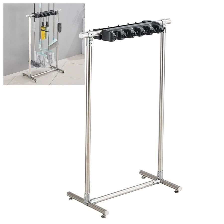 【全品2点で5%OFF】ほうきとモップホルダー，床置きほうきとモップホルダー、濡れたモップを置きます、清掃用品オーガナイザー、商業ステンレス鋼モップラック、ガーデンガレージツ 9,605円