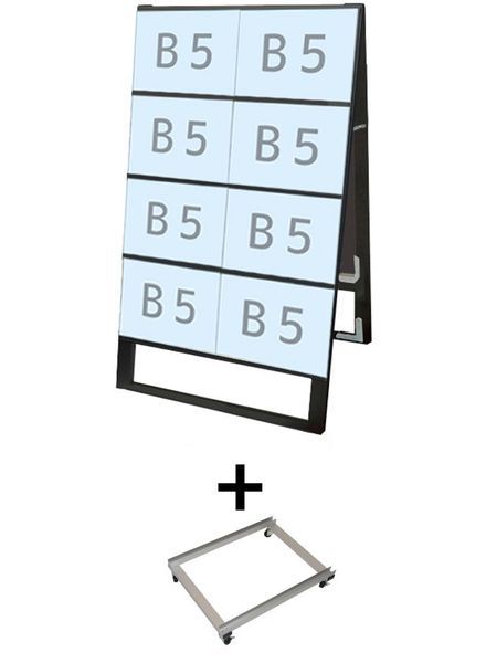 ブラックカードケーススタンド看板 B5横16両面 アームキャスターセット BCCSK-B5Y16R-KSET /【送料無料】【日本製】【頑丈】 看板 立て看板 スタンド看板 A型看板 店舗前看板 屋外看板 カードケース看板 カードケース差し替え式 メニュー看板 不動産 飲食 美容院 キャスター