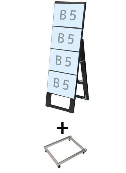 ブラックカードケーススタンド看板 B5横4片面 アームキャスターセット BCCSK-B5Y4K-KSET /【送料無料】【日本製】【頑丈】 看板 立て看板 スタンド看板 A型看板 店舗前看板 屋外看板 カードケース看板 カードケース差し替え式 メニュー看板 不動産 飲食 美容院 キャスター｜看板工場