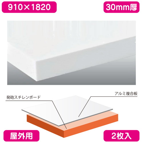 【屋外用(アルミ複合板貼り)/カルプボード】【2枚入】 APチャンネル 白 910&times;1820&times;30 表面材がアルミ積層板の白色の焼付け塗装処理の為、そのまま白として使用でき屋外でも使用可能です。カルプボード カルプボードホームセンター カルプボード価格 カルプ板｜看板材料　店