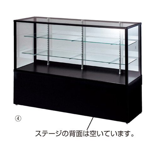 (本体) 平ガラスケース ステージ付き ブラックD45cm×W120cm 引戸後 kp38-107-4-4