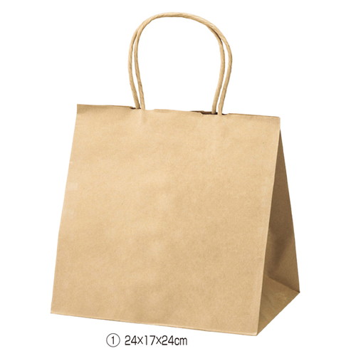 (ラッピング用品) (袋類) (持ち手付き紙袋) kp38-431-24-13 丸ひもタイプ 茶無地紙袋 24×17×24cm (200枚)