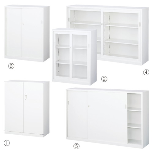 (店舗運営用品) (事務機器) (書庫・カウンター) kp38-359-4-2 A4書庫 H112cm (下置用) ホワイト W88cm ガラス引戸