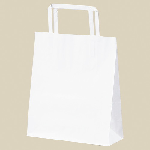 持ち手付き紙袋 平ひも ローコストタイプ 白無地 18×10.5×22cm (300枚) kp38-800-87-12