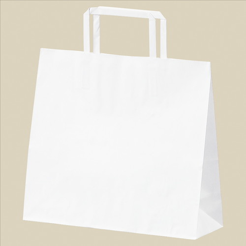 持ち手付き紙袋 平ひも ローコストタイプ 白無地 26×10×24cm (300枚) kp38-800-87-15