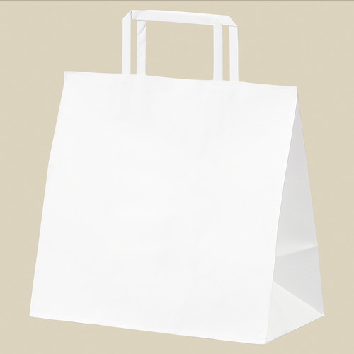 持ち手付き紙袋 平ひも ローコストタイプ 白無地 26×16×26cm (200枚) kp38-800-87-17