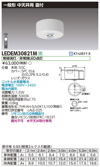 【東芝 非常用照明装置】東芝ライテック 東芝 非常用照明装置手道具 LEDEM30821M 中上昇限度用直付LED人並み外れた灯専用形