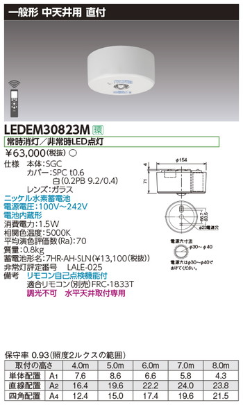 【東芝 非常用照明装置】東芝ライテック 東芝 非常用照明装置手道具 LEDEM30823M 中上昇限度用直付LED人並み外れた灯専用形