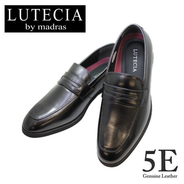 madras マドラス LUTECIA ルーテシア LU7803 黒  5E 幅ひろい かん高い 置き目毛皮  冠婚葬祭革靴 商行為シューズ  メンズ用 本革（なめし革）もの柔らか ホンブルグ帽 皮原料品 25糎 25.5糎 26糎 26.5糎 27糎脱ぎ履きがラクなヒモ皆無 スリッポンシューズ
