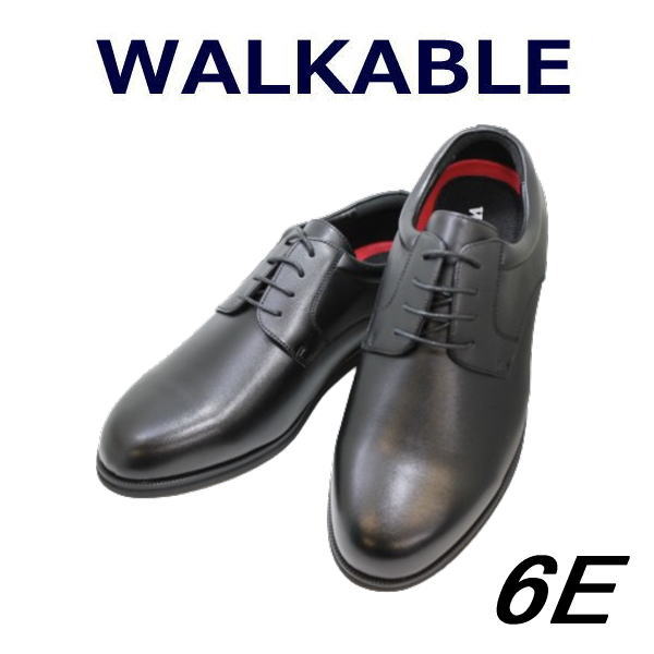 WALKABLE 幅広 甲高 ウォーカブル 2091 6E(G) 黒 ブラック ビジネスシューズ プレーントゥ 外羽根 衝撃吸収インソール 中敷き 歩きやすい 疲れにくい ビジネスシューズ 幅広 靴 6,474円