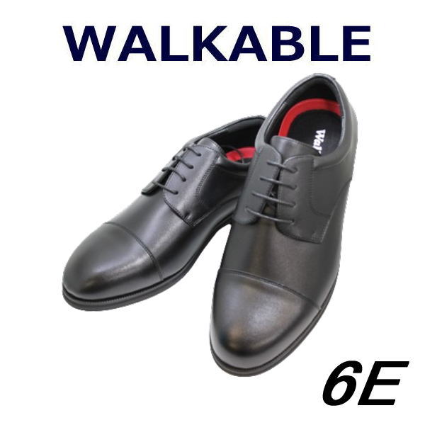 WALKABLE 幅広 甲高 ウォーカブル 2092 6E(G) 黒 ブラック ビジネスシューズ ストレートチップ 外羽根 衝撃吸収インソール 中敷き 歩きやすい 疲れにくい ビジネスシューズ 幅広 甲高靴 ビッグサイズ キングサイズ