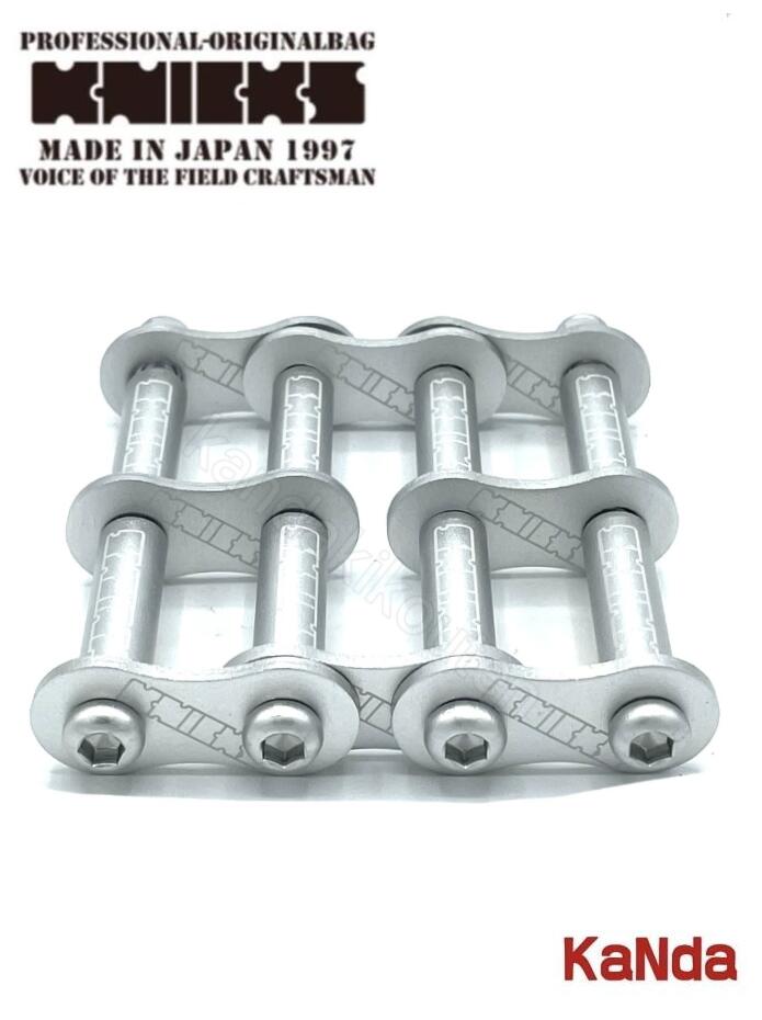 KNICKS　ニックス　ALU-3-MS　【マットシルバー】　アルミ製金具一式　KNICKSロゴ入り（3連結タイプ・アルマイト加工）腰袋　腰道具　工具差し　チェーン式　金具｜神田機工店