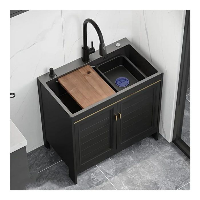 屋外シンク,黒流し台,ガーデンシンク,ステンレスキッチンシンクキャビネット付き,業務用シングルボウル流し台,システムキッチン シ|KANDA生活館