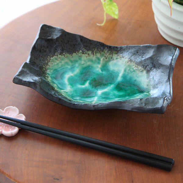 楽天市場】【刺身皿/煮物鉢/焼物皿】深海グリーン波取皿【横幅18.5cm