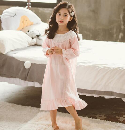 愛用 韓国 ネグリジェ パジャマ ルームウェア 姫系 キッズ 女の子 子供 春 秋 夏 寝巻き ロング丈ネグリジェ ワンピース 長袖 無地 ナイトウェア ルームワンピース部屋着 可愛い 旅行 ゆったり 修学旅行 プレゼント 柔らかい 贈り物 レディース ジュニア 110 160cm Toyama