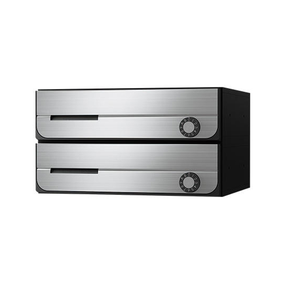 ポストW360×H100前入前出／防滴タイプ ナスタ KS-MB3202PU 扉開き方向:上 戸数2・3 錠前タイプ2種 ステンレスヘアーライン
