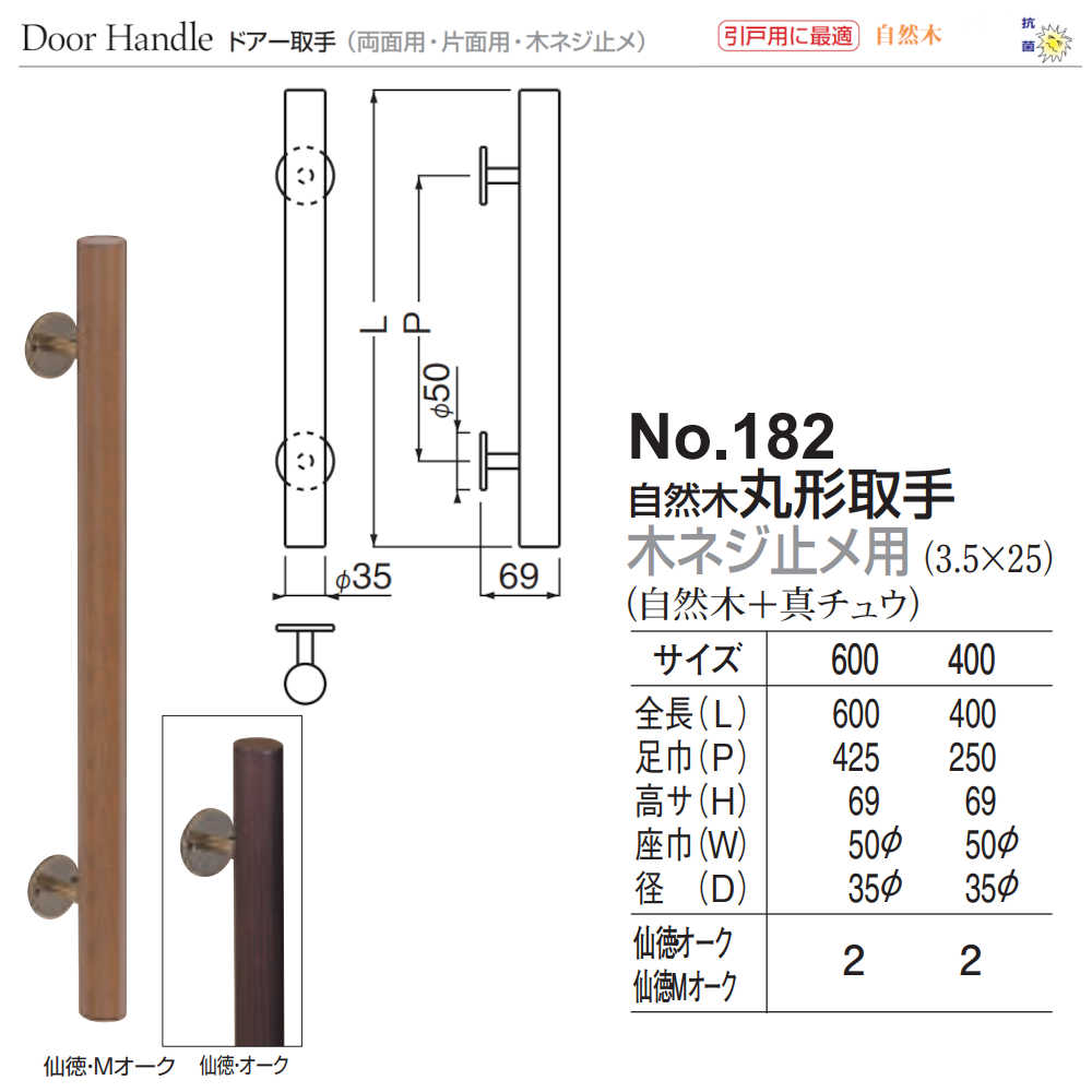 シロクマ ドア取手 片面用 ウッドカプセル取手(木ネジ止メ用) No.180