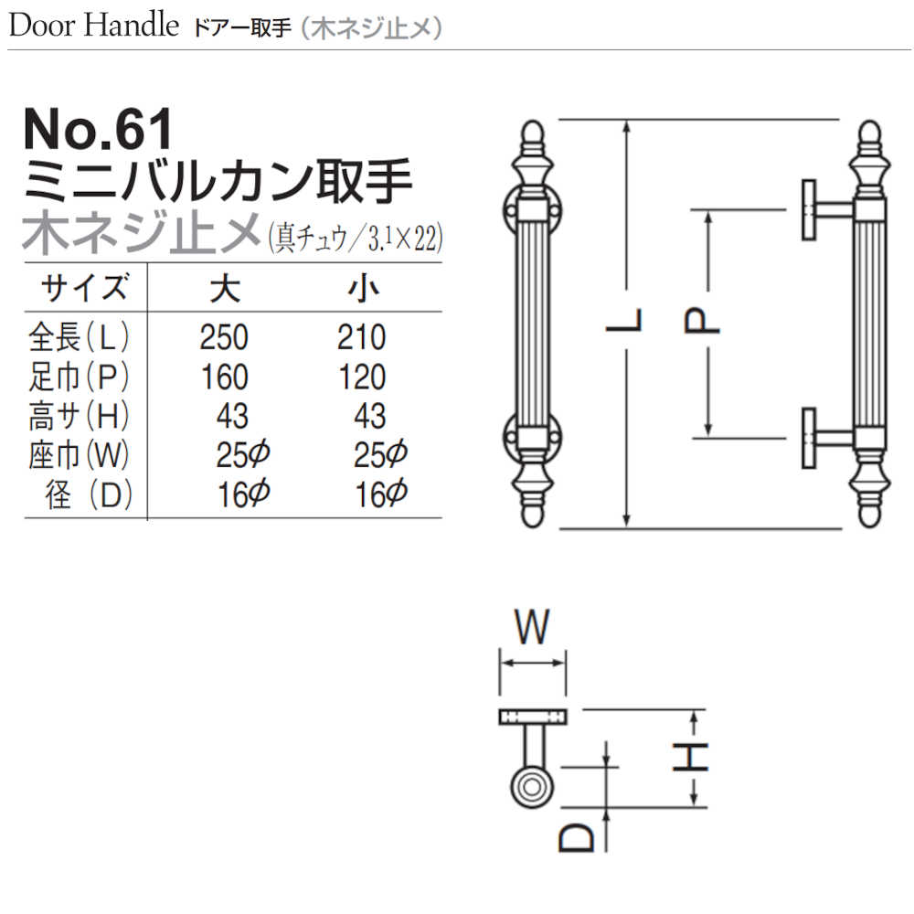 AL完売しました。 ドアー取手白熊NO61-GO-L ミニバルカン取手木ネジ止メ金真鍮thecountriesof.com