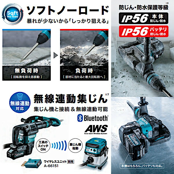 充電式ハンマ【マキタ】HM001GRMXフルセット青(バッテリBL4040×2本・充電器DC40RA・ケース付)【40Vmax】