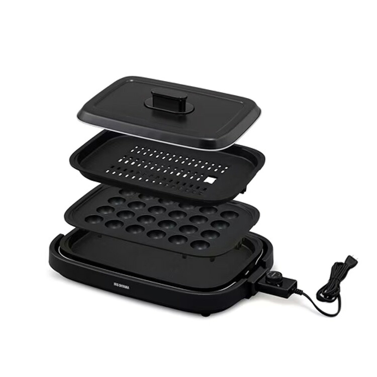 アイリスオーヤマ 網焼き風ホットプレート 3枚プレート IHA-A30-B ブラック