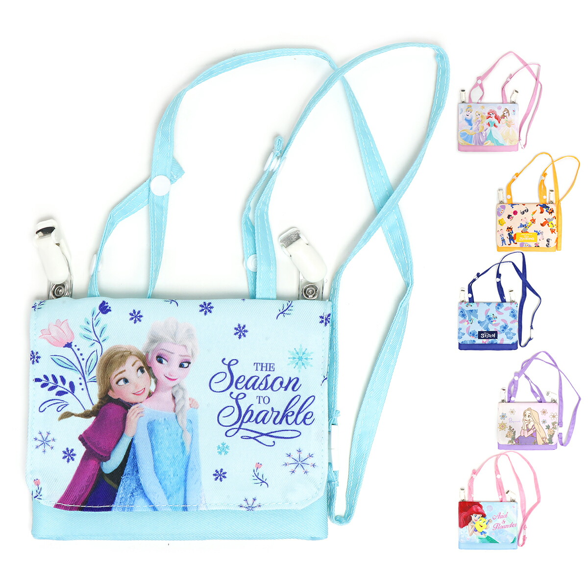 アートウエルド/ディズニー ポケットポーチ キッズ/子供/園児/幼児 クリップポケット アナ雪/アリエル/ラプンツェル/ズートピア/スティッチ W約15cm×H約12cm画像