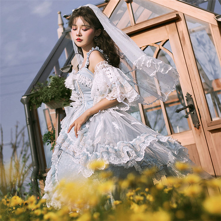楽天市場】甘いロリータウェディングドレス白いボウノットフリルティー