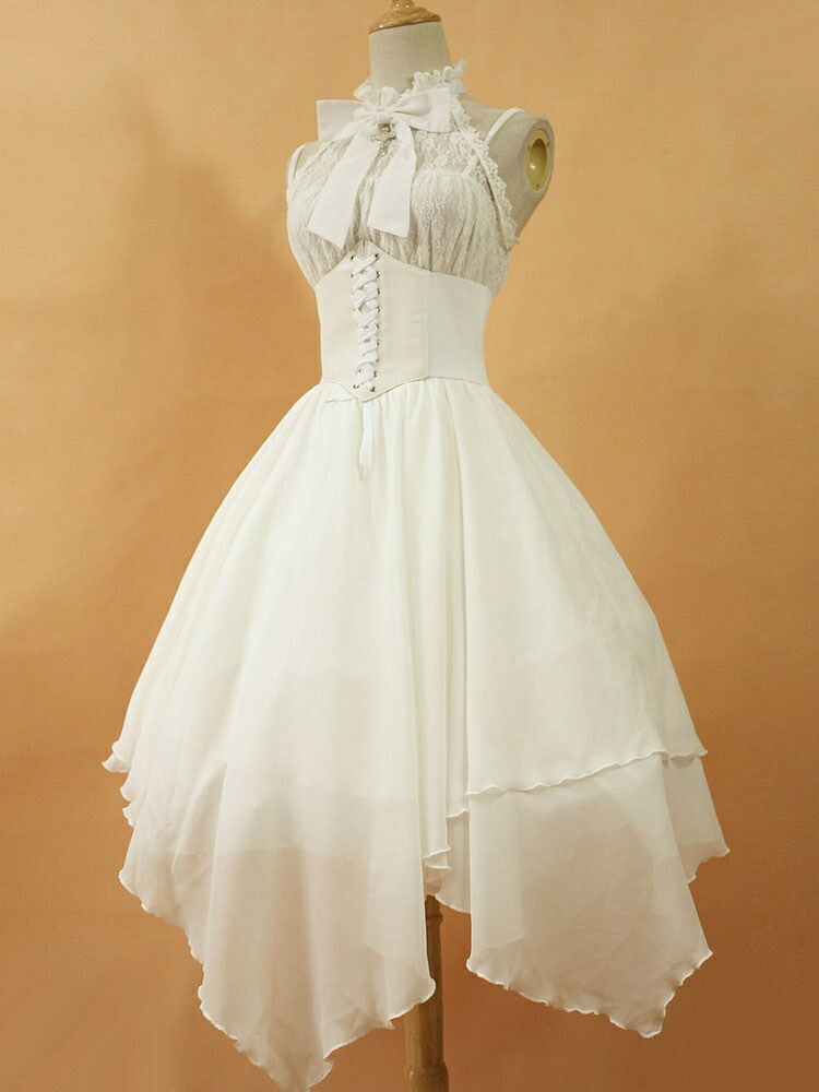 ドレスゴシックロリータワンピースjsk21夜明けシフォンレースリボンアイドル衣装ホルターレースアップイレギュラーロリータジャンパースカート 金城商店 0