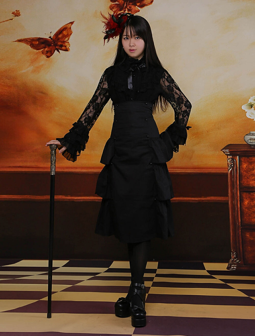 楽天市場】ゴスロリスカート ブラック ロリータ服 ハイウエスト ...