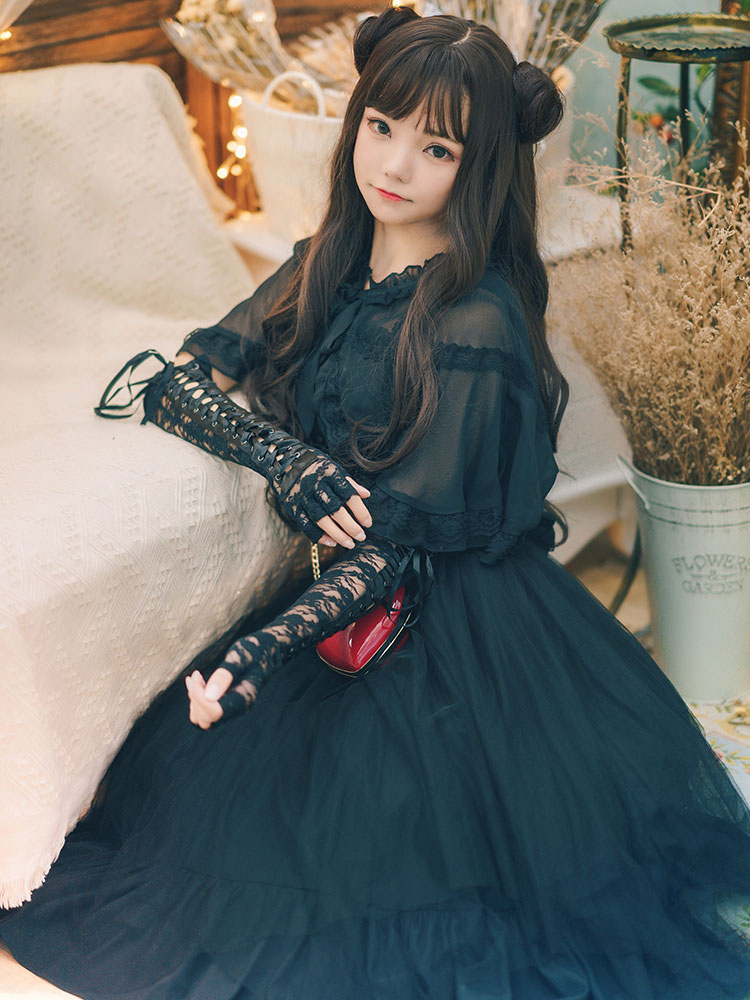 ハロウィン系 黒ドレス ロリータ ワンピース 可愛い lolita 森ガール