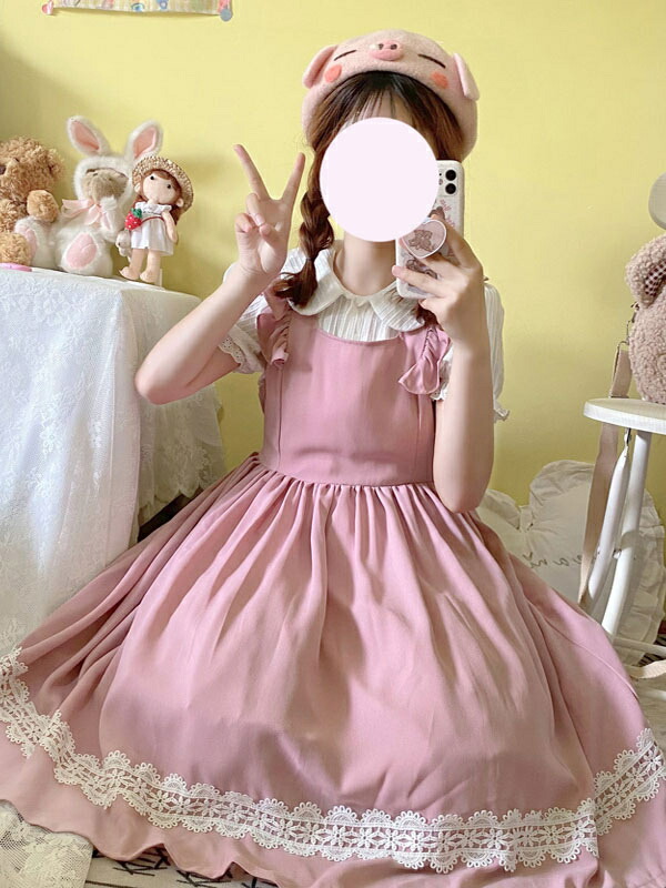 【Praying Star】ロリィタドレス3点セット ジャンスカ ピンク 甘ロリ Praying Star】ロリィタドレス3点セット ジャンスカ ピンク 甘