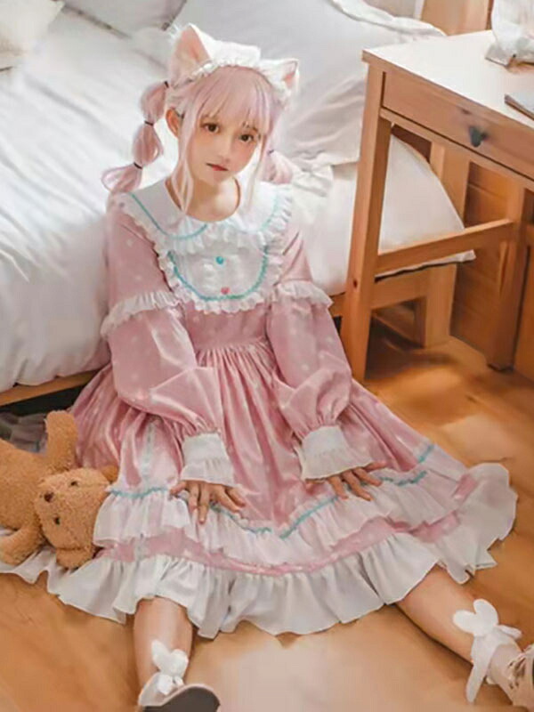 甘いロリータドレスポリエステル長袖フリルドレス｜金城商店