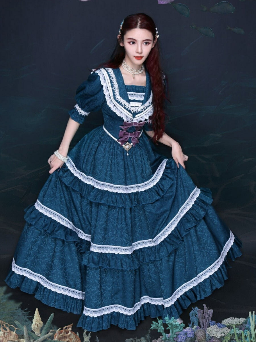 クラシックロリータワンピース 2023 スタンドカラー ロングスリーブ シフォン お茶会アイドル衣装 金城商店