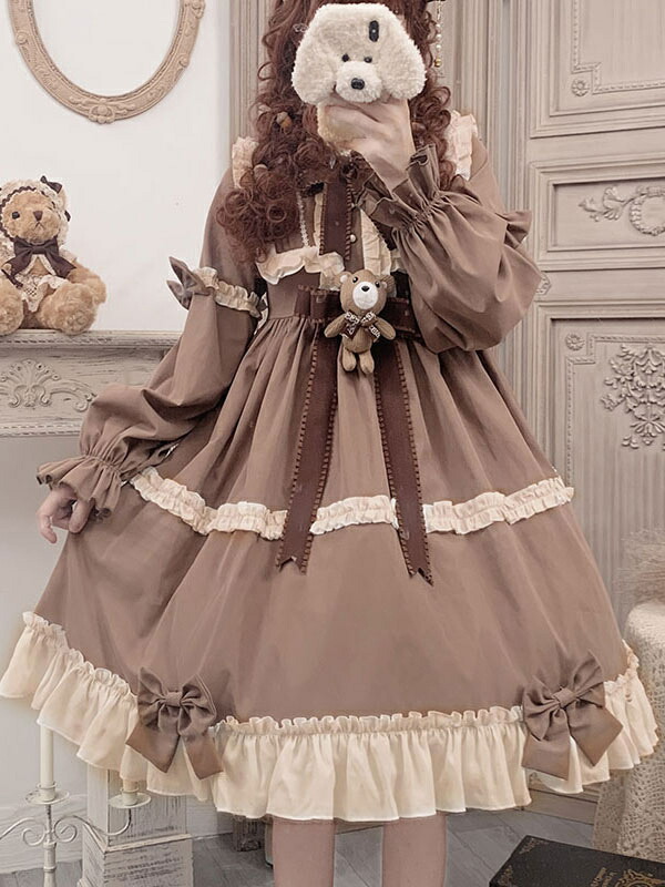 ブラウン ドレス ジャンスカ フリルスカート ロリータ ノースリーブ レディース Amazon.co.jp: ロリータ Lolita ジャンパースカート ゴシック